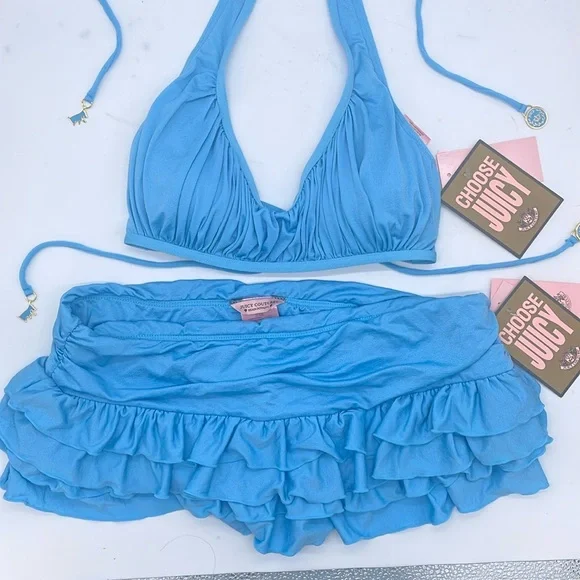 🦋🐬💙NWT RARE Vintage Y2K Juicy Couture Bikini in Washed Blue - Picture 2 of 11